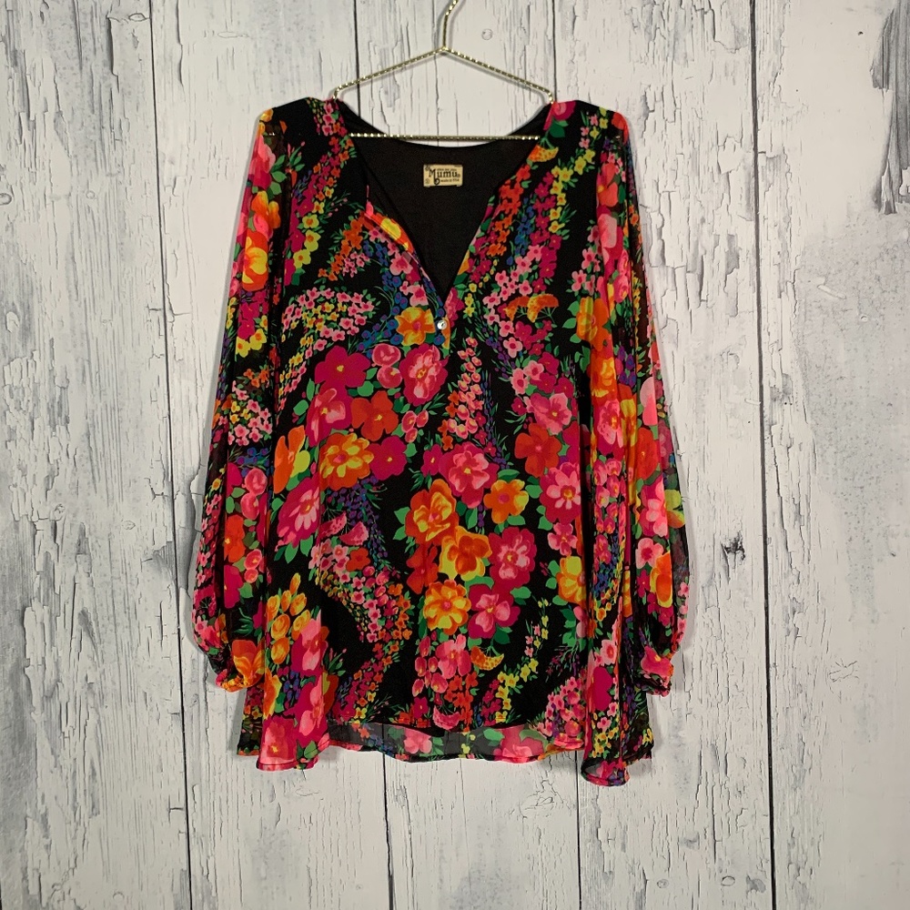 Show Me Your MuMu Floral Tunic Blouse Sz S EUC - Picture 2 of 15